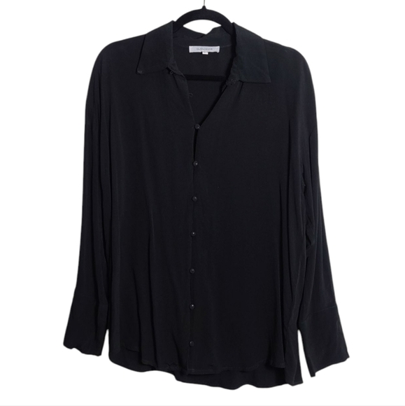 OLIVACEOUS Gauze Flowy Long Sleeve Button Down Blouse in Black Size Large - Picture 1 of 16
